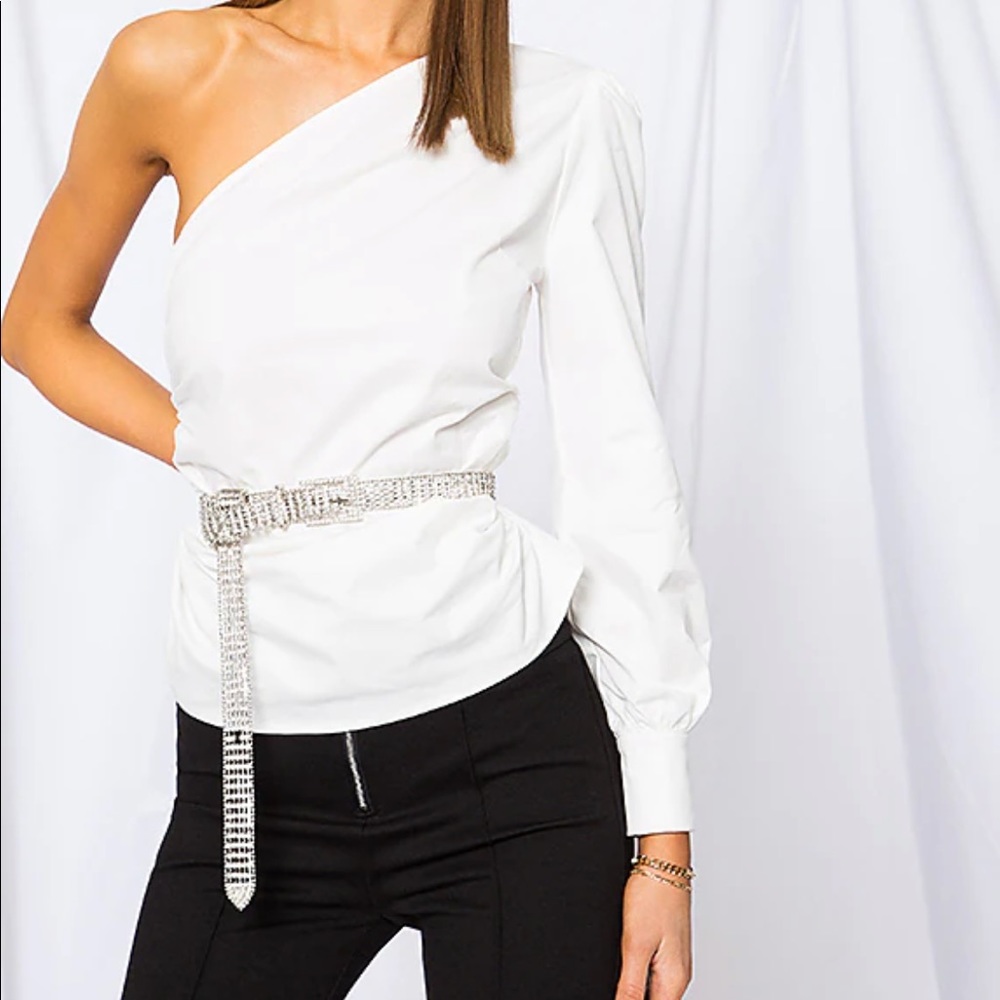 White one shoulder crop top Revolve